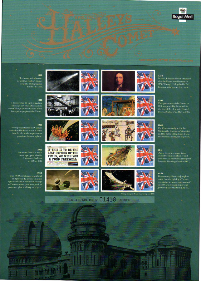 (image for) CS8 2010 Halley's Comet Royal Mail Commemorative Smilers Sheet